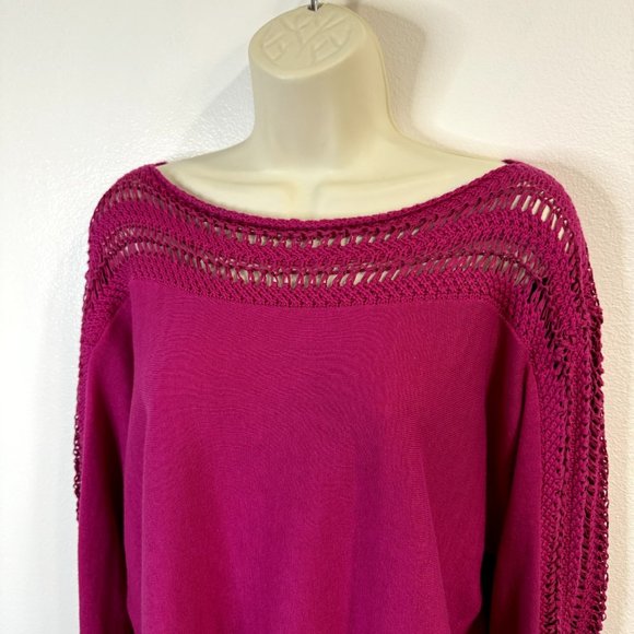 Lauren Ralph Lauren Silk Blend Sweater Size Large L Crochet Knit Pink 3/4 Sleeve - Picture 2 of 10